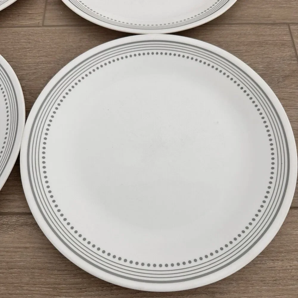 Lot Of 4 Corelle Corning MYSTIC GRAY Livingware Dinner Plates Vitrelle Dots